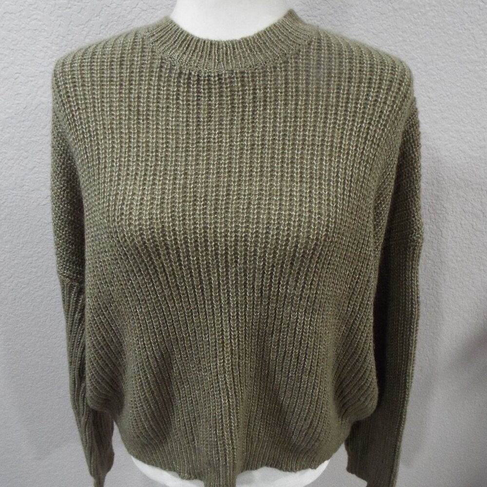 Oak + Fort Women's Cable Knit Heathered Olive Ribbed Long Sleeve Sweater Size M
